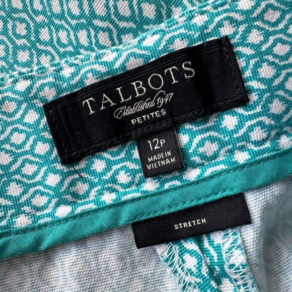 Talbots Petites Stretch Green White Pattern Cropped Pants Womens 12P - Picture 7 of 8